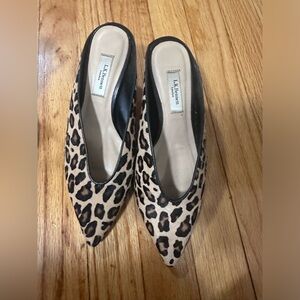 LK benett mules kitten heel leopard textured material